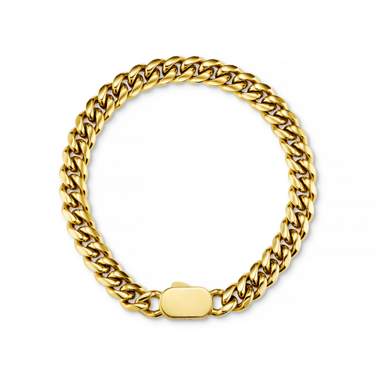 Chunky Flat Curb & Solid Clasp Bracelet - Gold
