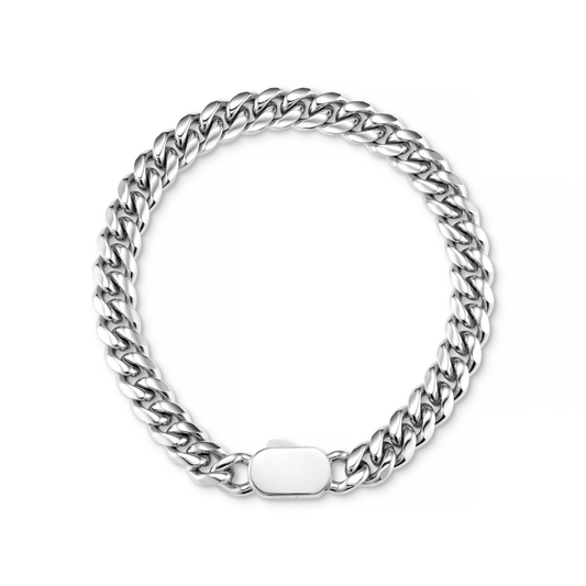 Chunky Flat Curb & Solid Clasp Bracelet - Silver