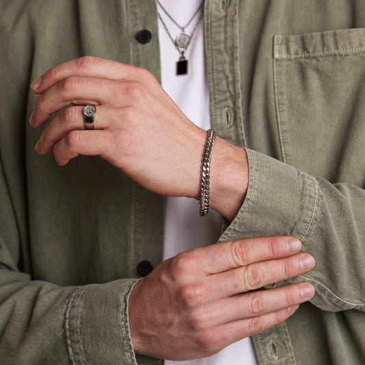 Chunky Flat Curb & Solid Clasp Bracelet - Silver