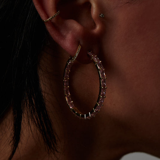 THE PINK BAGUETTE HOOP EARRINGS