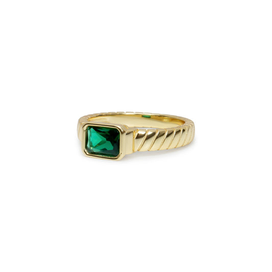 The Square Green Gemstone Twist Ring